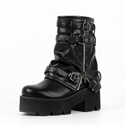 Platform Buckle Strap Fold Over Ankle Boots