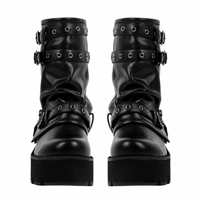Platform Buckle Strap Fold Over Ankle Boots