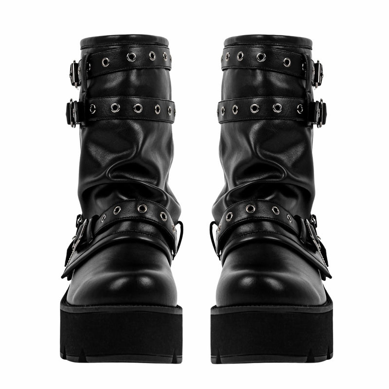Platform Buckle Strap Fold Over Ankle Boots
