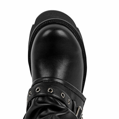 Platform Buckle Strap Fold Over Ankle Boots