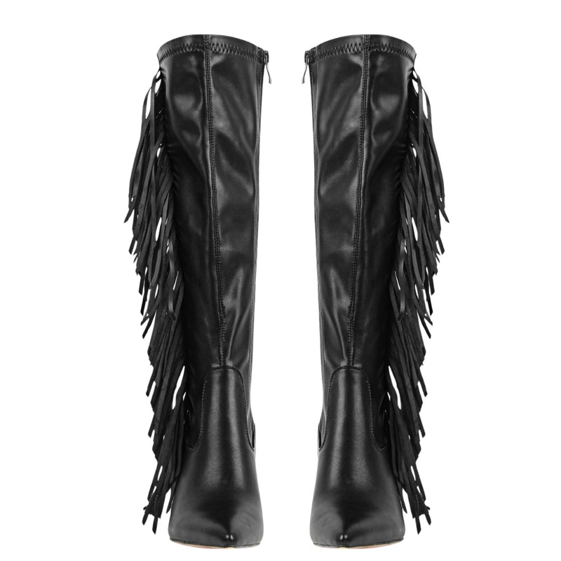Fringe Pointed Toe Stiletto Knee High Boots
