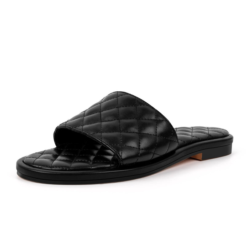 Round Toe Quilted Sandals Flats