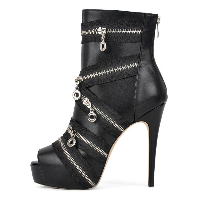 Peep Toe Platform Zipper Ankle Boots