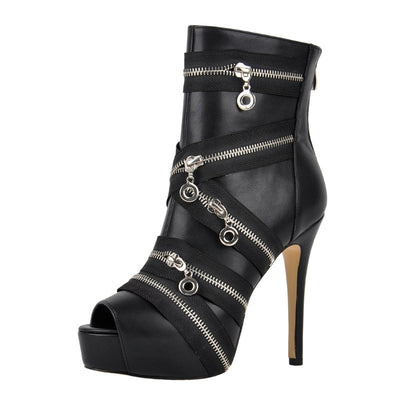 Peep Toe Platform Zipper Ankle Boots