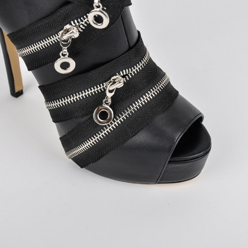 Peep Toe Platform Zipper Ankle Boots