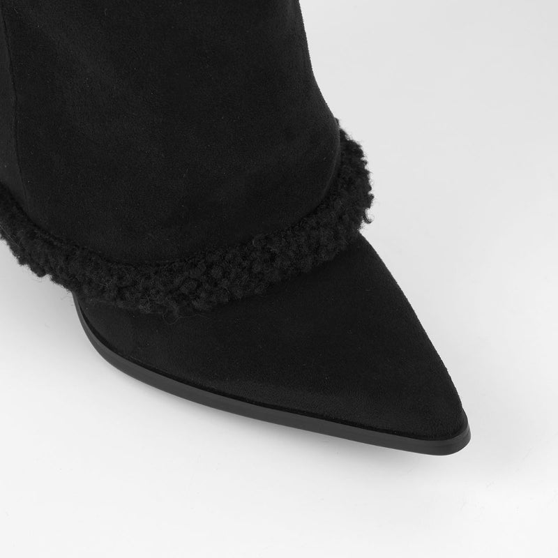 Suede Pointed Toe Lambswool Fold Over Knee High Boots