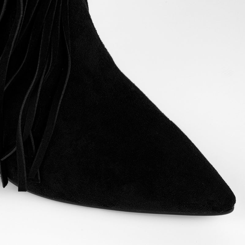 Pointed Toe Suede Fringe Rivet Ankle Boots