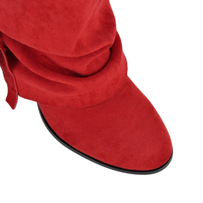 Suede Buckle Fold Over Knee High Boots