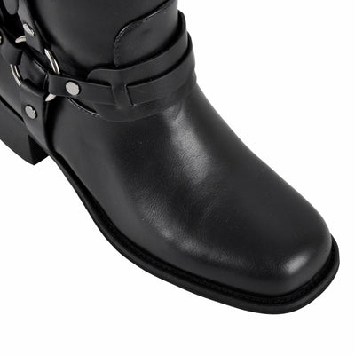 Square Toe Buckle Strap Mid-Calf Boots
