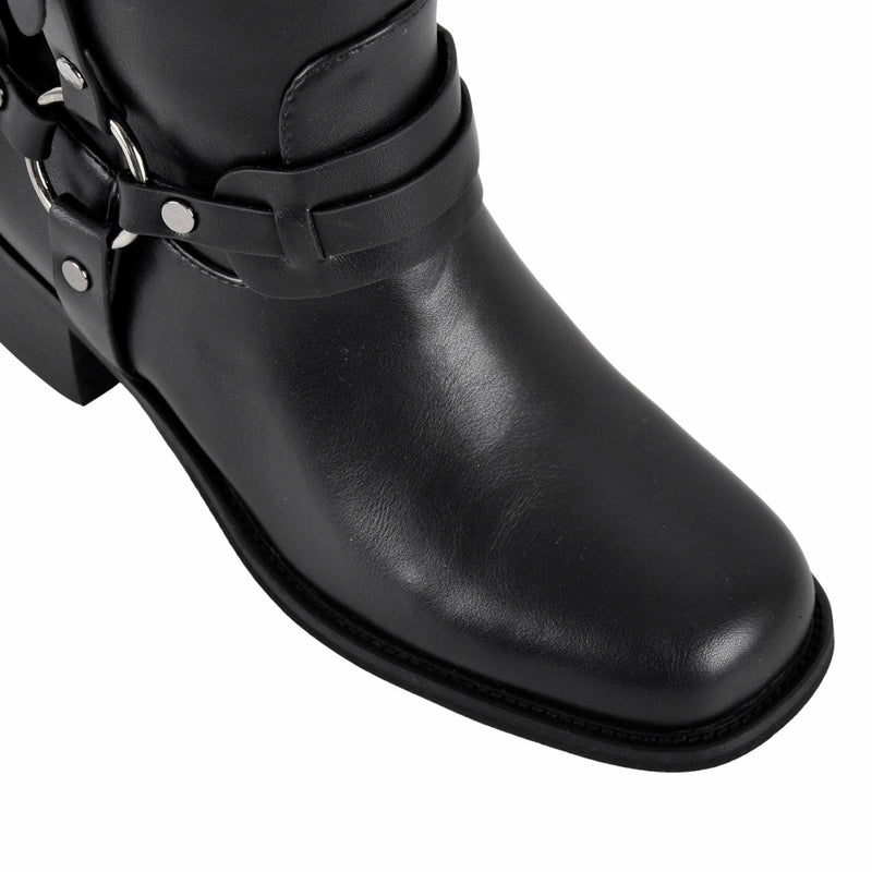 Square Toe Buckle Strap Mid-Calf Boots