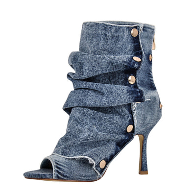 Open Toe Denim Removable Ankle Boots
