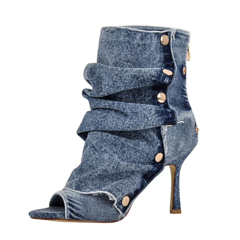 Open Toe Denim Removable Ankle Boots