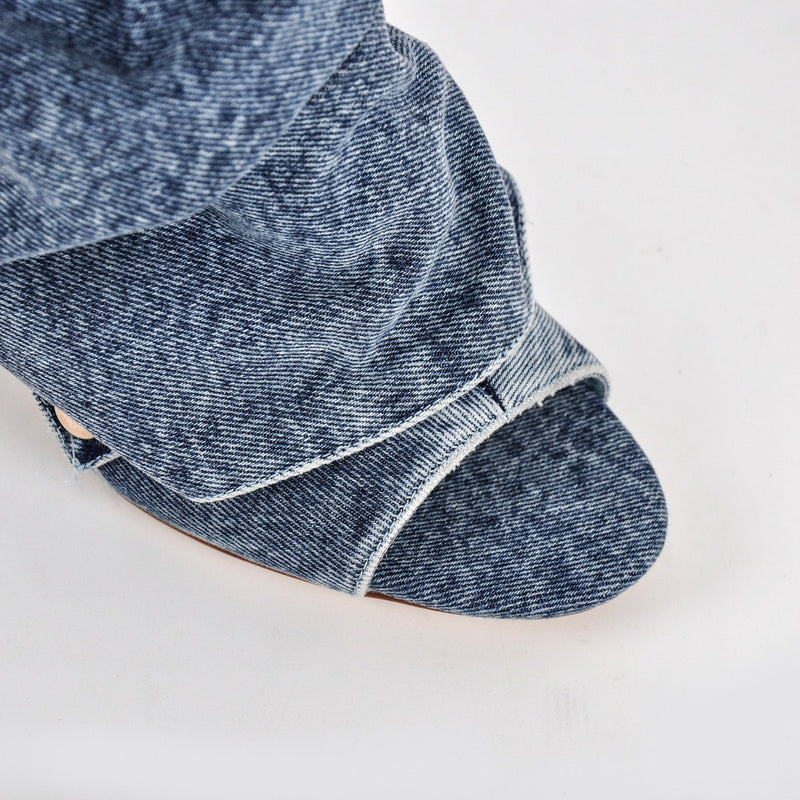 Open Toe Denim Removable Ankle Boots