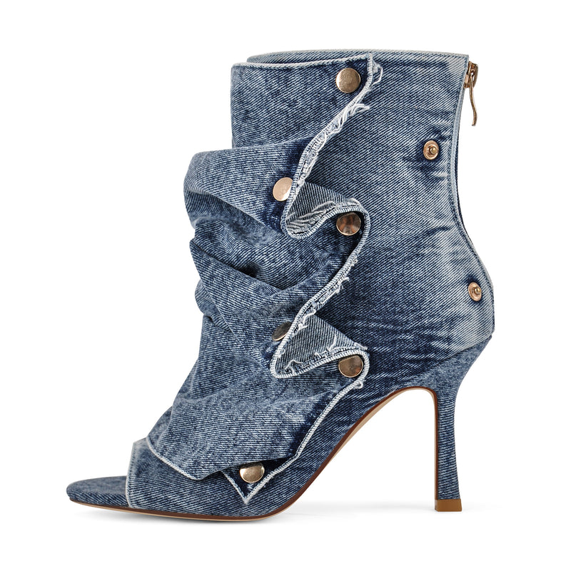 Open Toe Denim Removable Ankle Boots