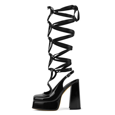 Heart Lace-up Slingback Pumps