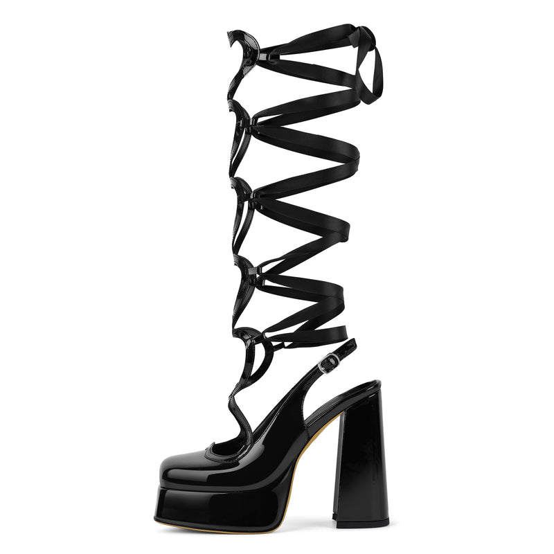 Heart Lace-up Slingback Pumps