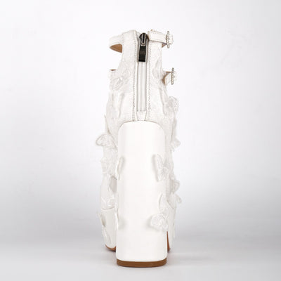 Platform Butterfly Lace Mesh Multi Buckle Strap Pumps
