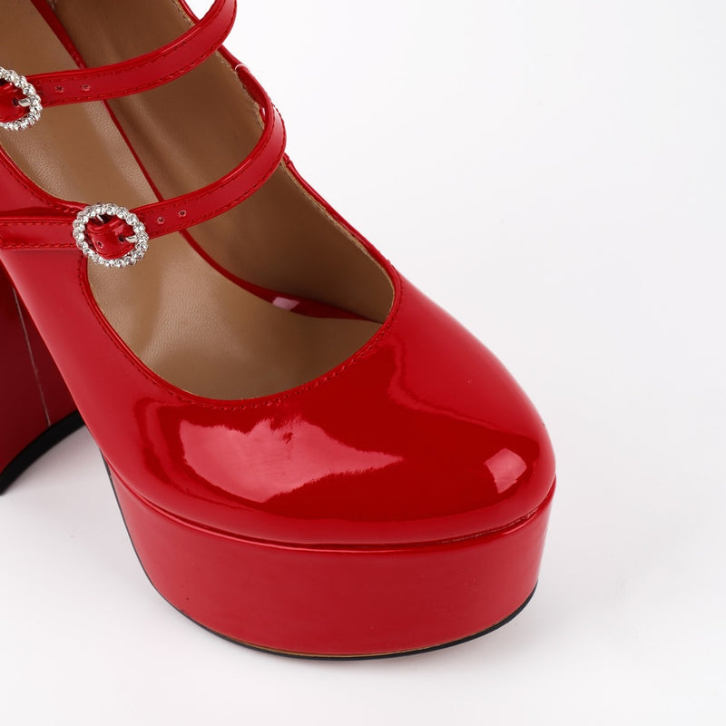 Platform Rhinestone Multi Buckle Strap Pumps