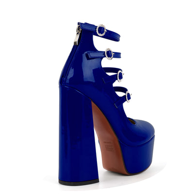 Platform Rhinestone Multi Buckle Strap Pumps