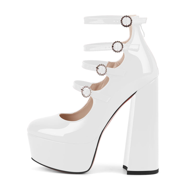 Platform Rhinestone Multi Buckle Strap Pumps