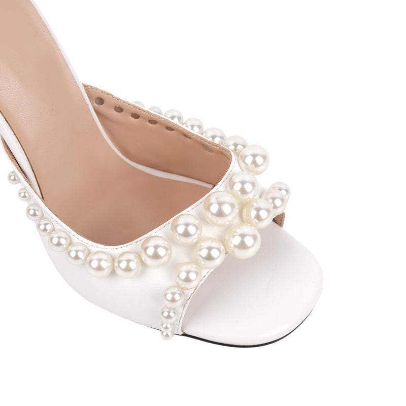 Pearl Square Toe Slip On Sandals Mules