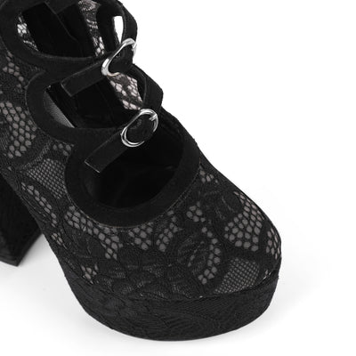 Lace Mesh Multi Buckle Strap Knee High Boots