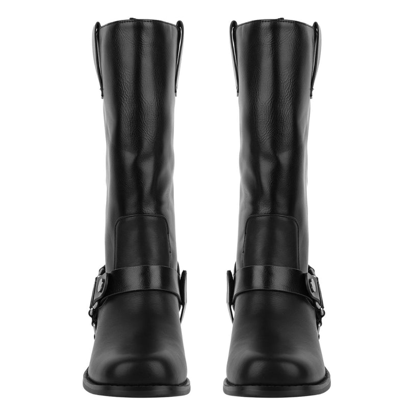 Buckle Strap Chunky Heel Mid-Calf Boots