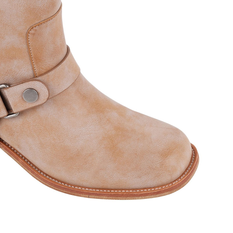 Buckle Strap Chunky Heel Mid-Calf Boots