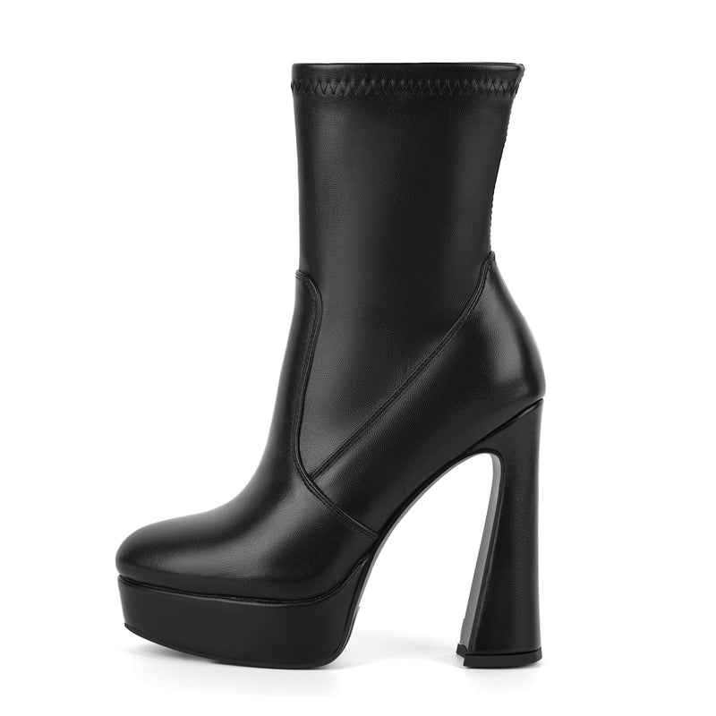 Round Toe Platform Zipper Ankle Boots