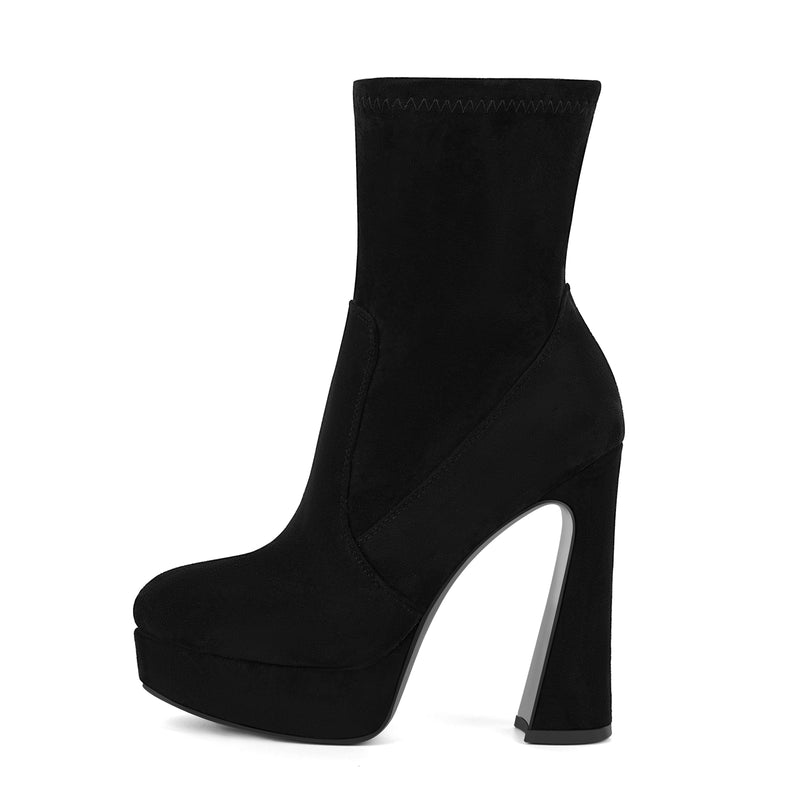 Round Toe Platform Zipper Ankle Boots