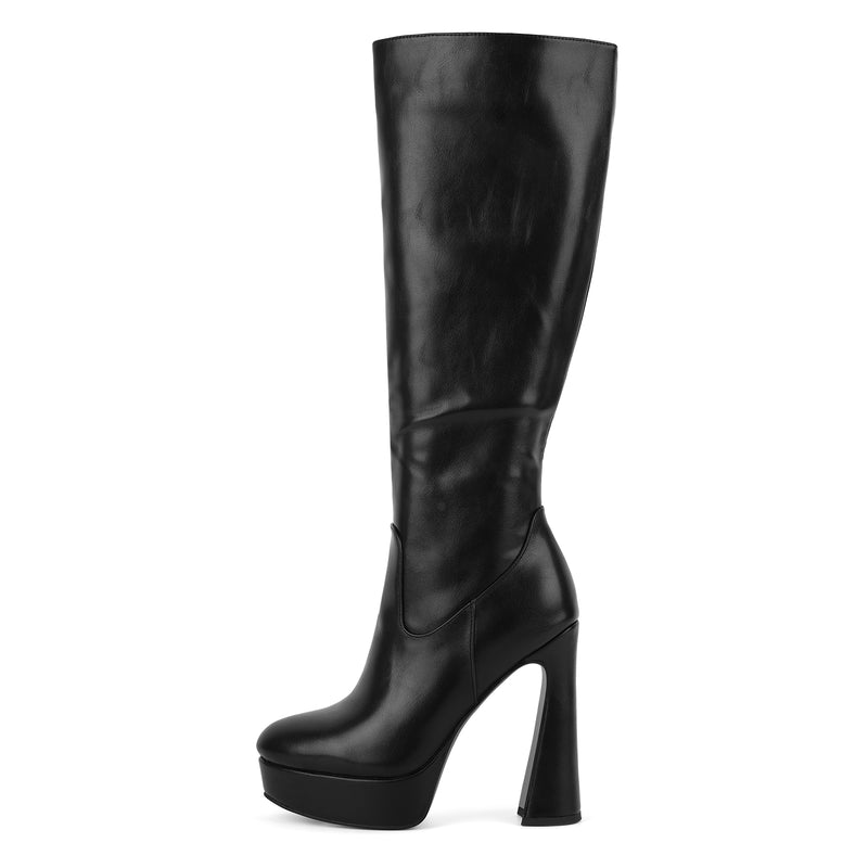Round Toe Platform Knee High Boots