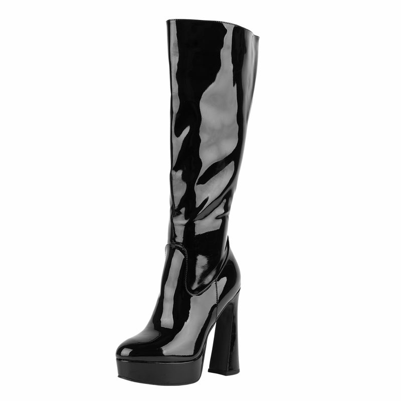 Round Toe Platform Knee High Boots