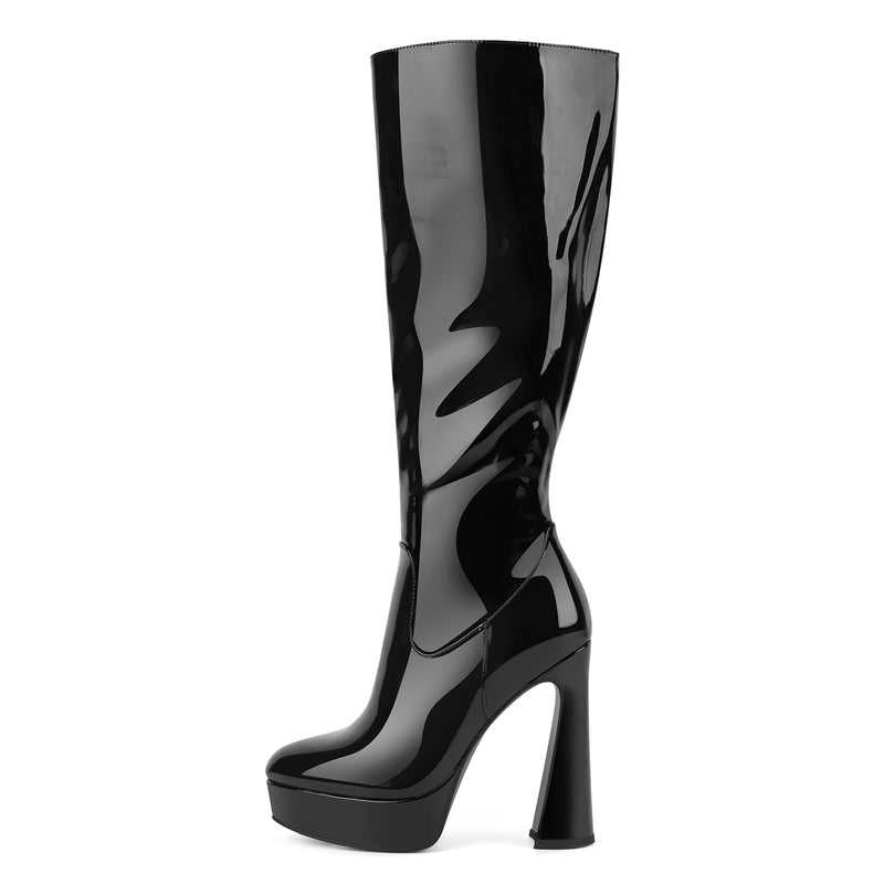 Round Toe Platform Knee High Boots