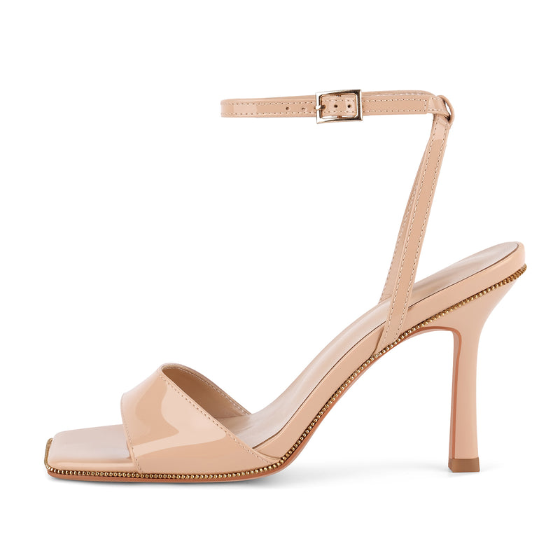 Square Toe Zipper Edge Trim Ankle Strap Sandals
