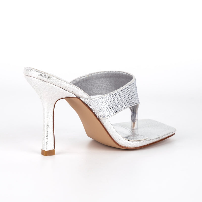 Square Toe Rhinestone Flip Flops Sandals