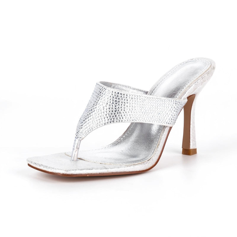 Square Toe Rhinestone Flip Flops Sandals