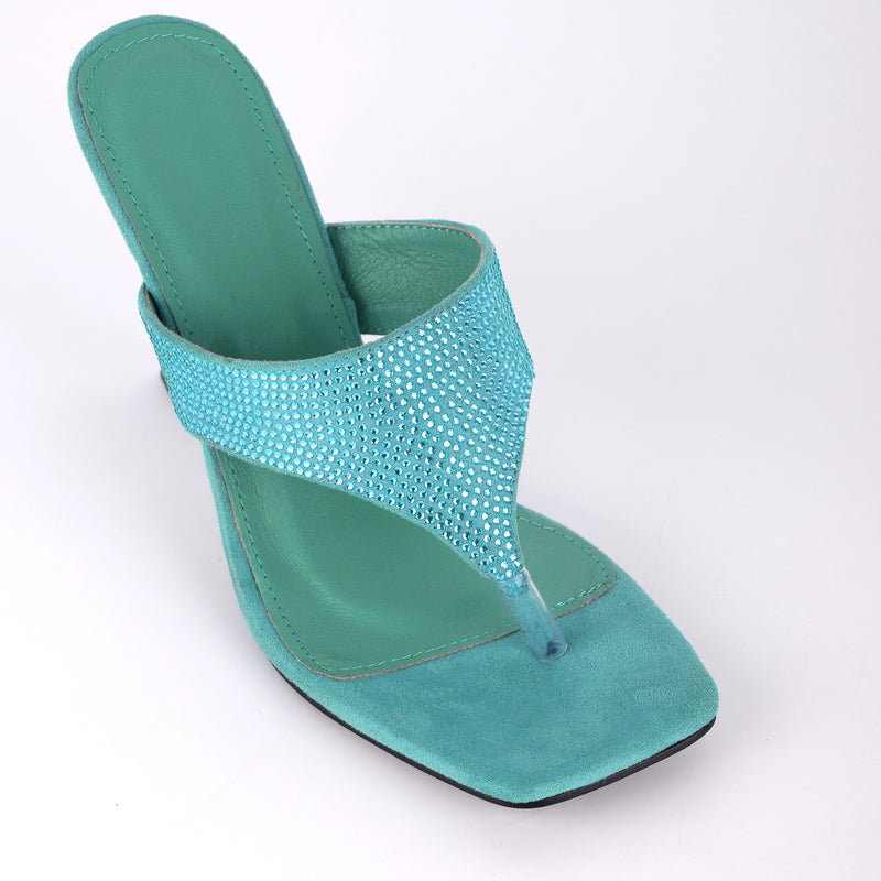 Square Toe Rhinestone Flip Flops Sandals