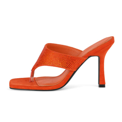 Square Toe Rhinestone Flip Flops Sandals