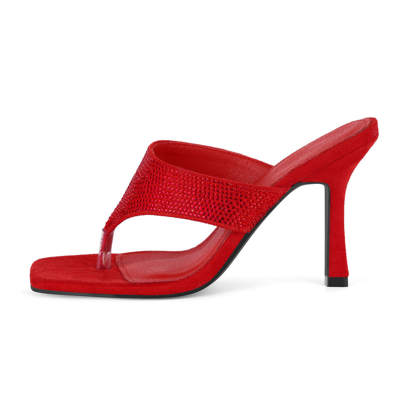 Square Toe Rhinestone Flip Flops Sandals