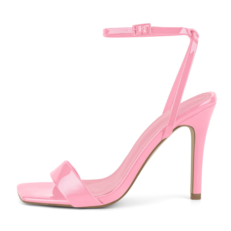 Square Toe Ankle Strap Stiletto Sandals