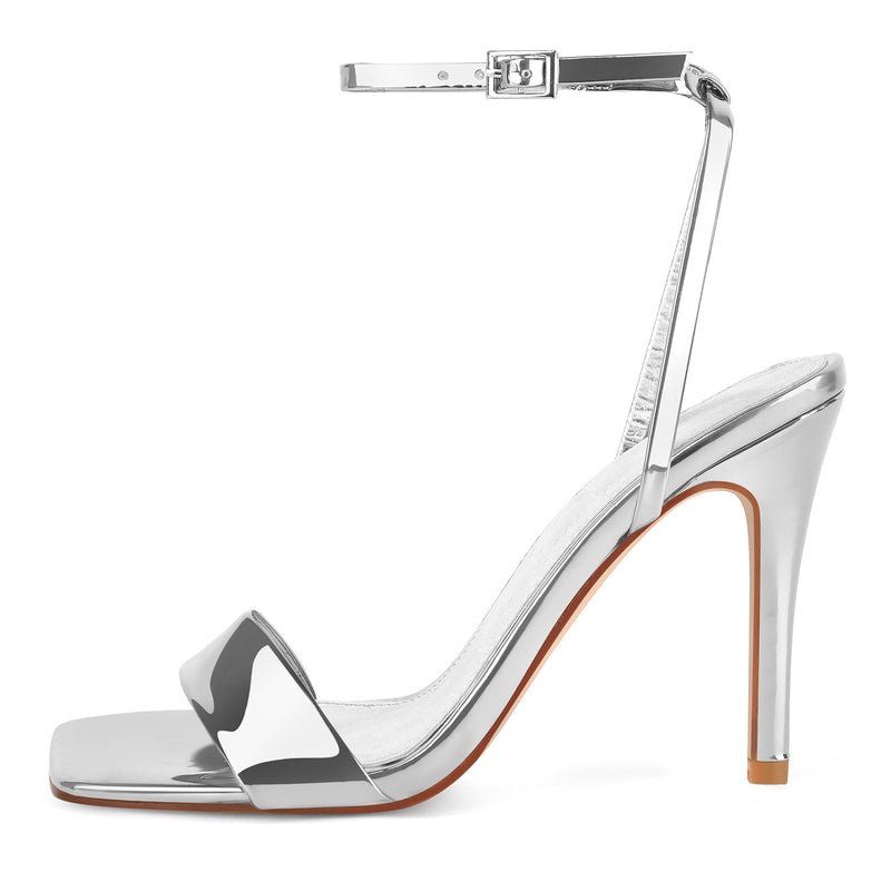 Square Toe Ankle Strap Stiletto Sandals