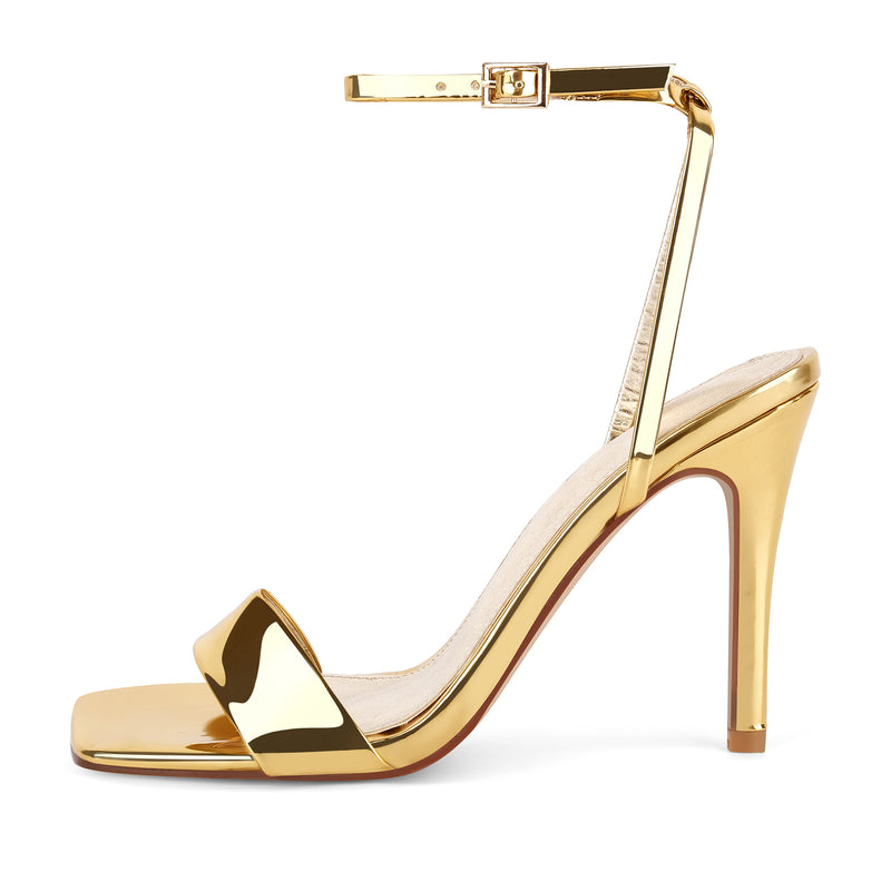Square Toe Ankle Strap Stiletto Sandals