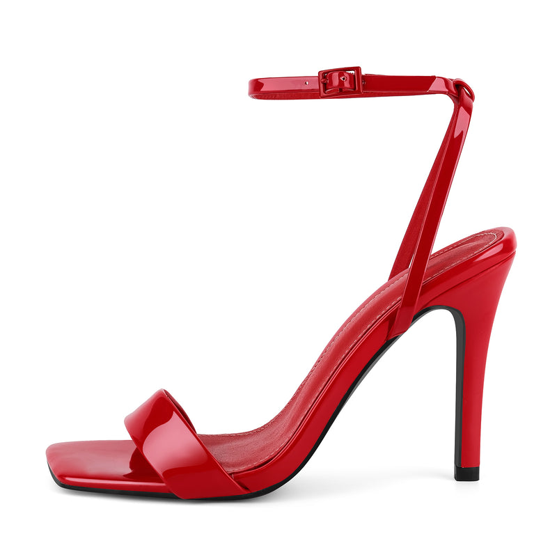 Square Toe Ankle Strap Stiletto Sandals