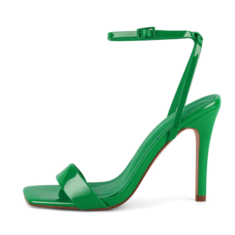 Square Toe Ankle Strap Stiletto Sandals