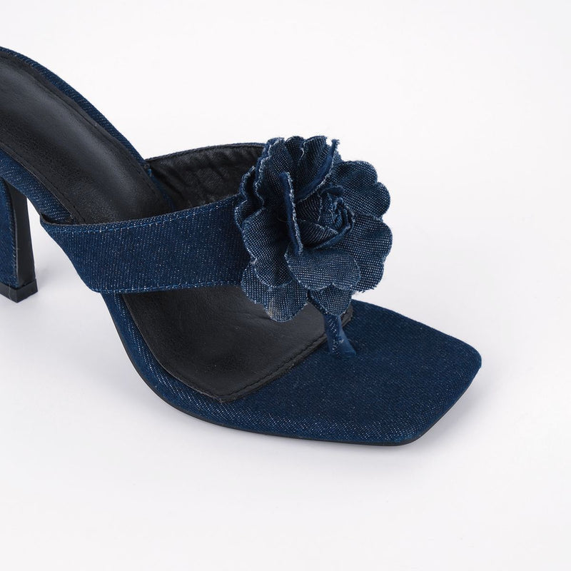 Square Toe Flower Denim Flip Flops Sandals