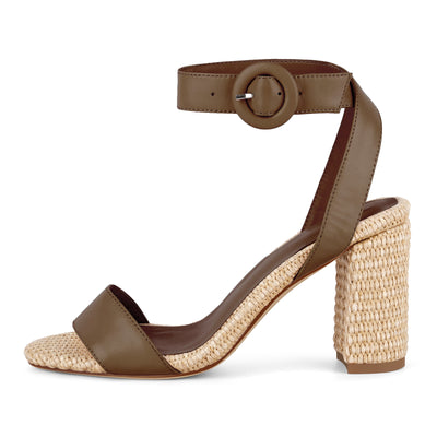 Straw Ankle Strap Chunky Heel Sandals
