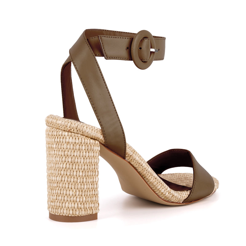 Straw Ankle Strap Chunky Heel Sandals