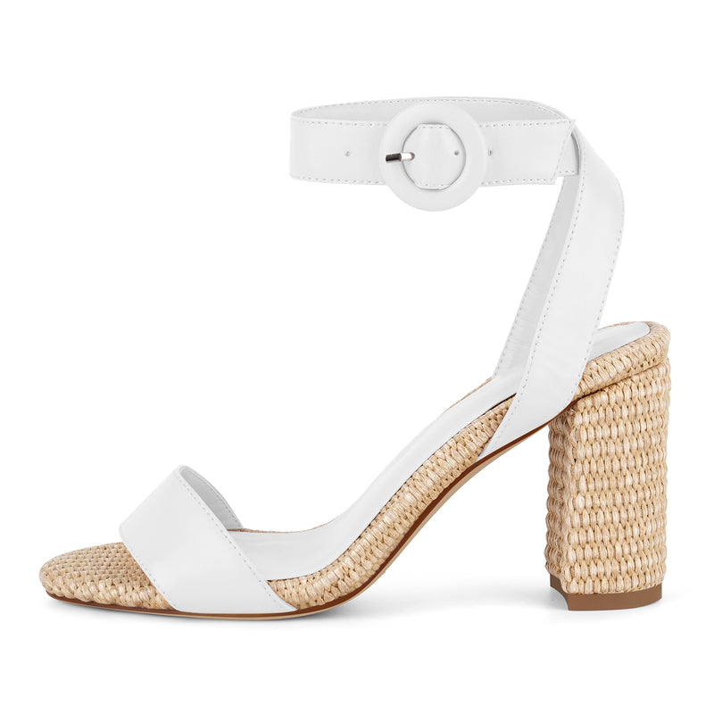 Straw Ankle Strap Chunky Heel Sandals