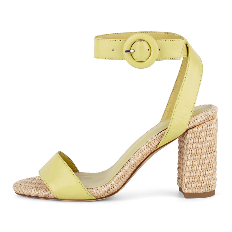 Straw Ankle Strap Chunky Heel Sandals