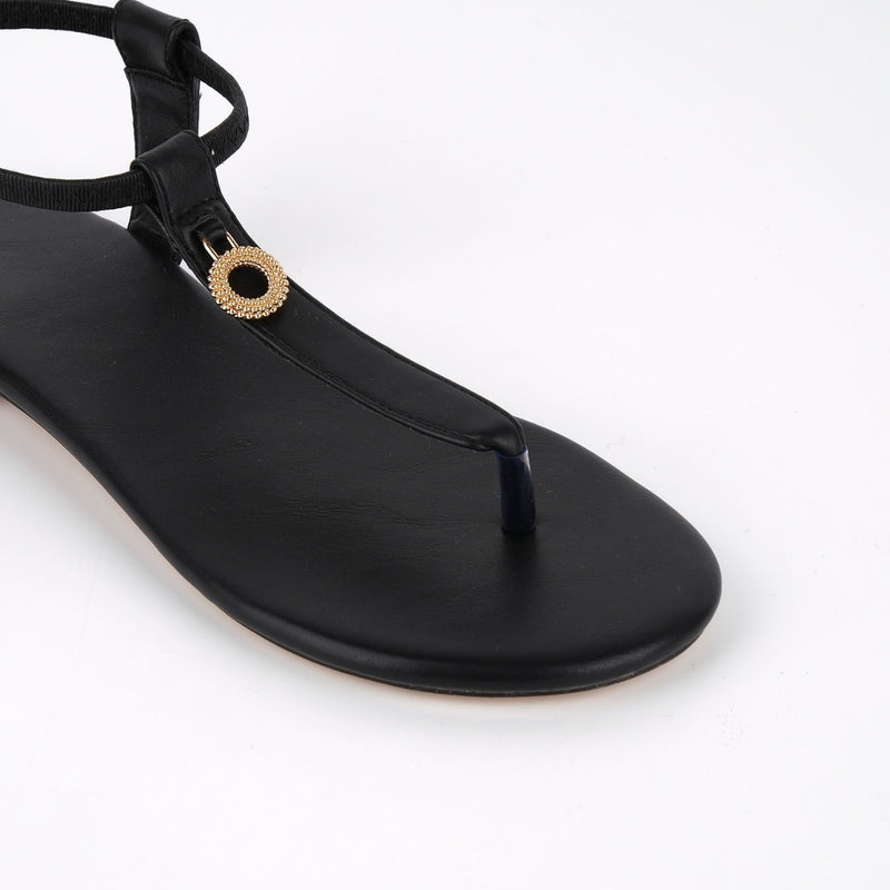Round Toe Thong Elastic Strap Flats